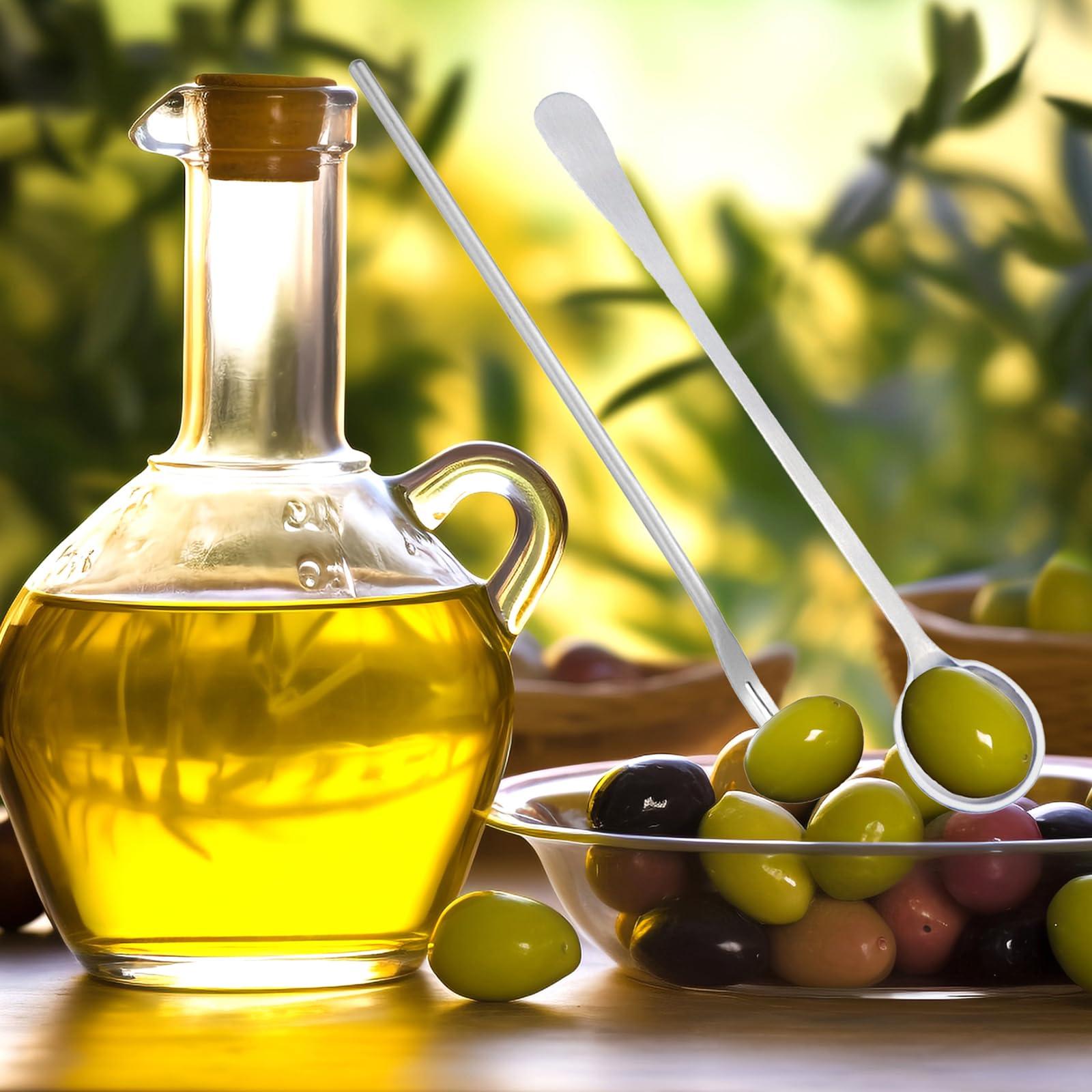 Asanta 4 PCS Olive Spoon and Pickle Fork, 7.5 Inch Olive Spoons with Holes, 8.6 Inch Pickle Forks for the Jar, Stainless Steel Long Handle Food Picker for Pickle, Asanta Jars Serving Spoon and Fork Set