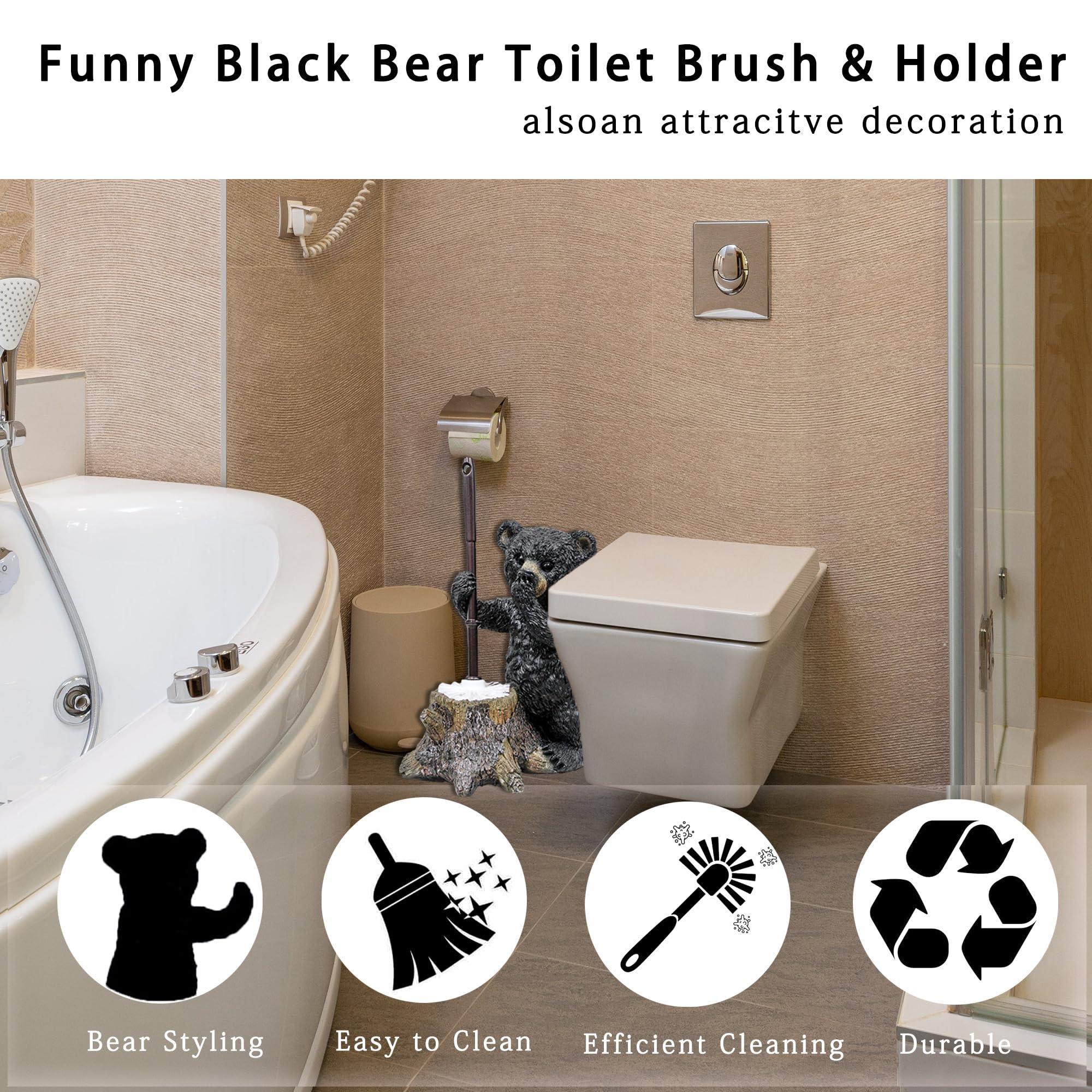 ZQQLITE Toilet Brush Holder Set for Bathroom Super Cute Bear Base Solidly Toilet Bowl Brush and Holder Flexible and Durable Style Stylish Toilet Cleaner Brush Saving Storage Space Toilet Brushes for Bathroom