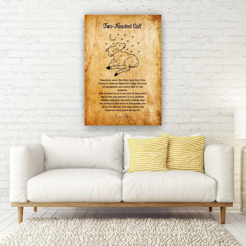 CZWTXWD Two Headed Calf Poem Wall Decor Laura Gilpin Quotes Wall Art Poetry Posters for Home Giclee Canvas Prints Artwork Pictures Wall Hanging Kitchen Painting Oil Hallway Decorations Contemporary Painting (08x12inch(20x30cm),Framed)