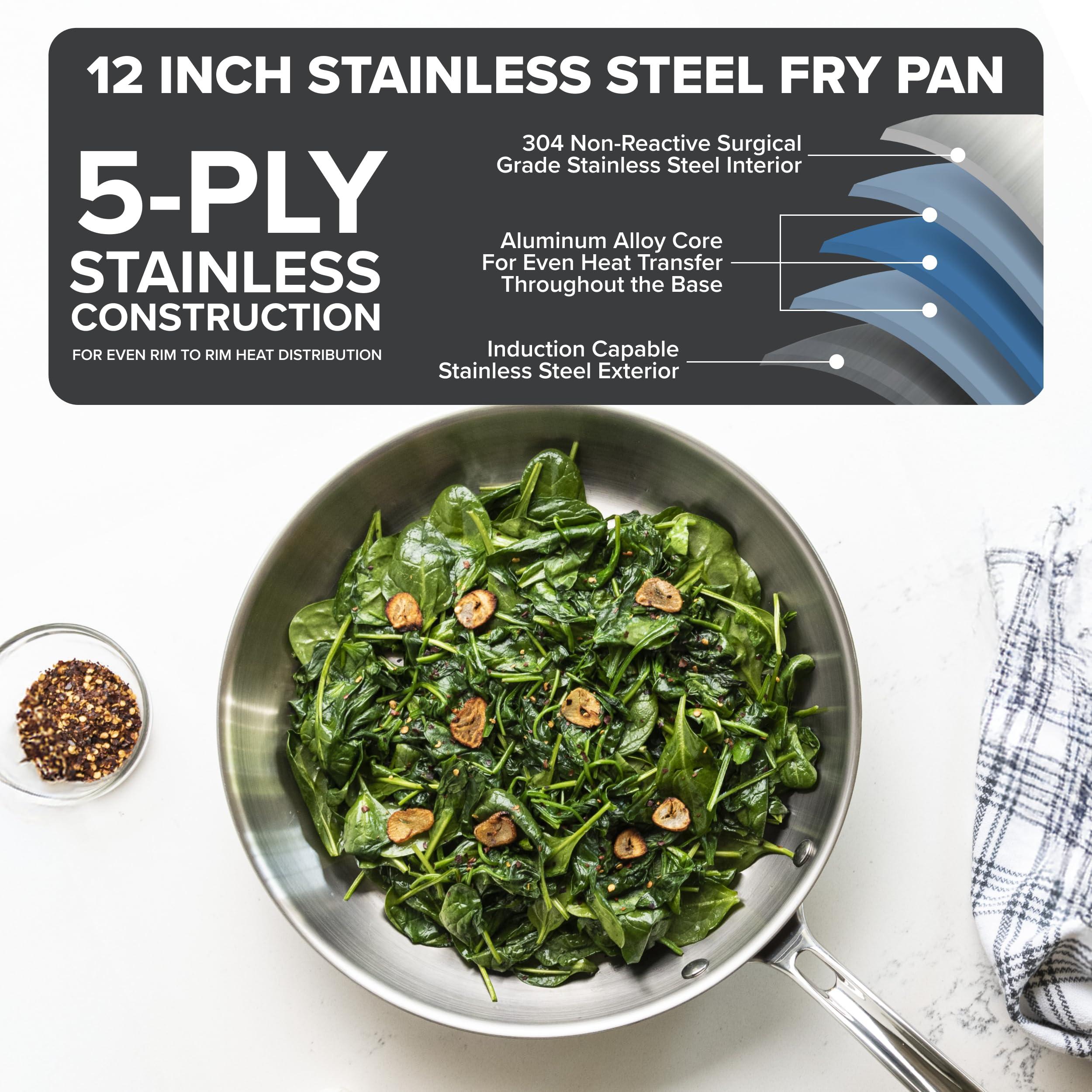 Viking Culinary Viking Culinary Professional 5-Ply Stainless Steel Fry Pan, 12 Inch, Ergonomic Stay-Cool Handle, Dishwasher, Oven Safe, Works on All Cooktops including Induction