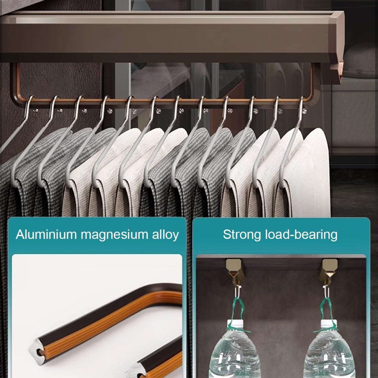 SAFWEL WUZM Pull-Out Closet Valet Rod, Adjustable Heavy Duty Steel Clothes Hanger Rail, Space Saving Multifunctional Pants Rack Clothes Organizers