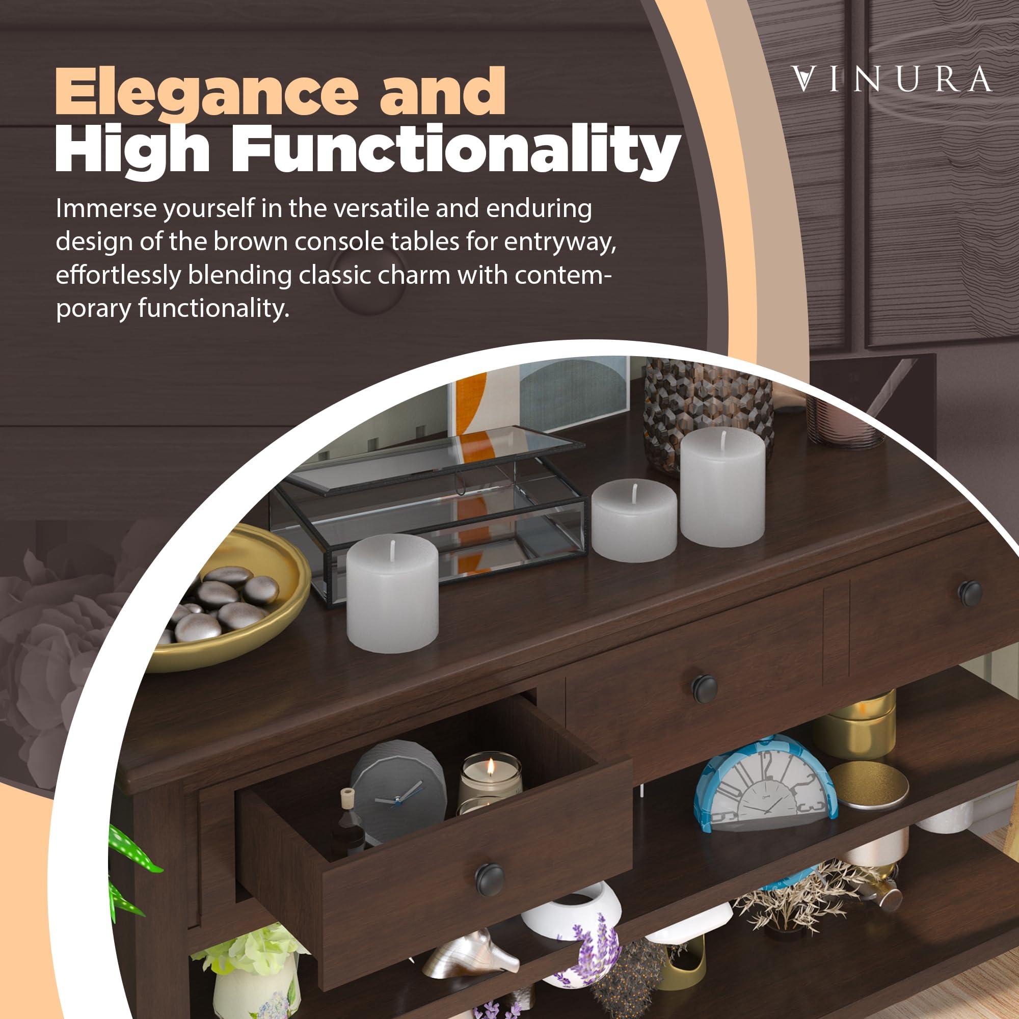Venera Venera Console Tables for Entryway - Solid Wood Espresso 50 Hallway Table for Entryway - Small Entryway Table & Three Drawers and Two Layer Shelves - Entrance Tables for Front Door
