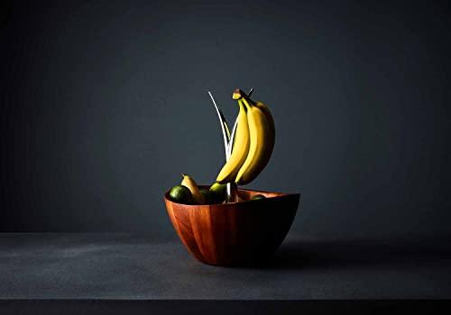 nambe nambe Fruit Tree Bowl | Fruit Basket with Banana Hanger | Large Decorative Wooden Fruit Bowl for Kitchen Counter or Centerpiece Table Décor | Made of Acacia Wood and Metal Alloy | 12-Inch