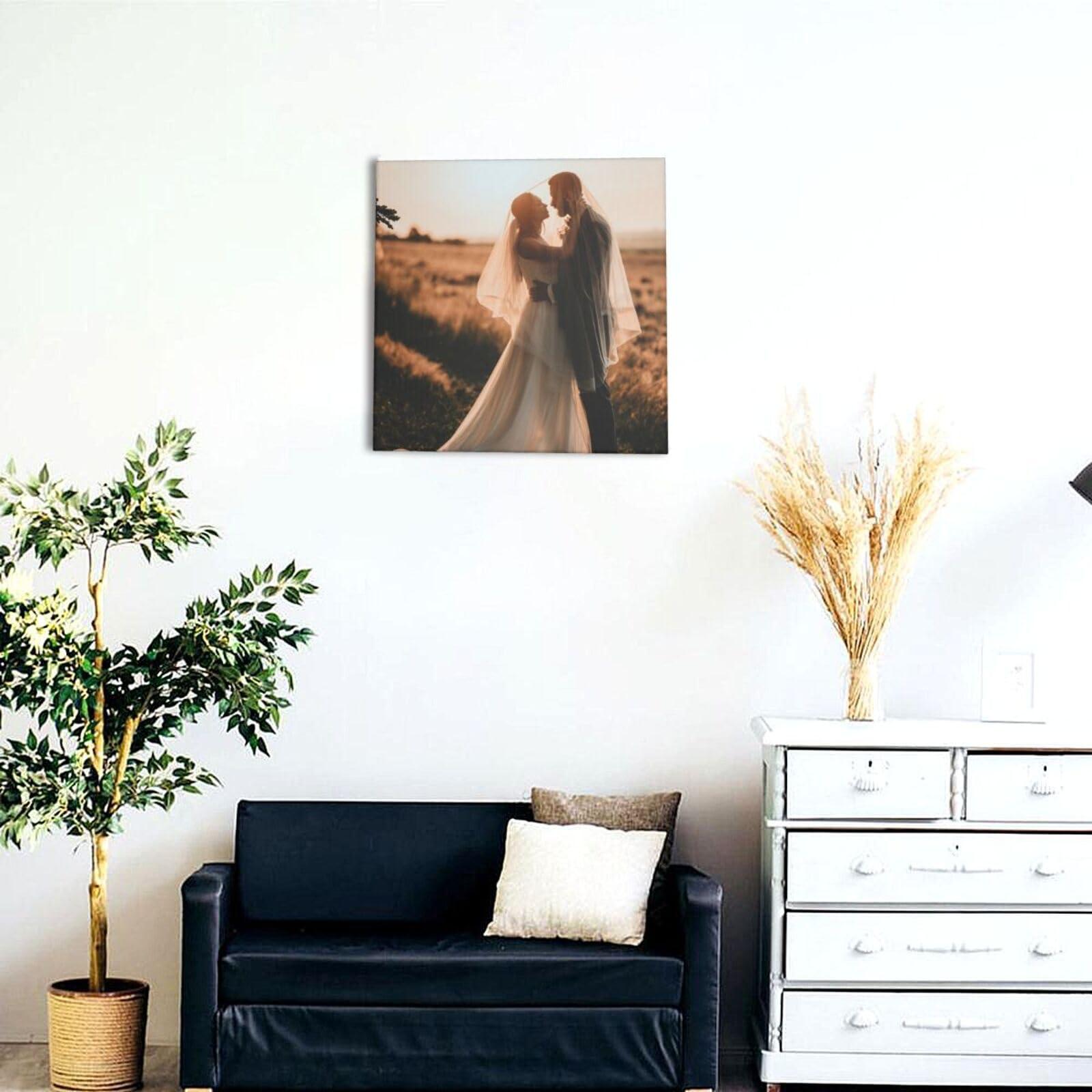 Bekerskpc Custom Canvas Prints with Your Photos, Personalized Canvas Pictures with Text, Custom Canvas Wall Art for Family Wedding Birthday Office Home Decor, Framed, 16x16in