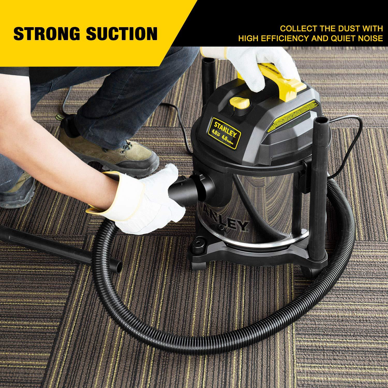 Stanley STANLEY 4 Gallon Wet Dry Vacuum, 4 Peak HP Stainless Steel 3 in 1 Shop Vacuum Blower with Powerful Suction, Vacuum for Job Site, Garage, Basement, Workshop, Top Handle, Portable Wet Dry Vac SL18301-4B