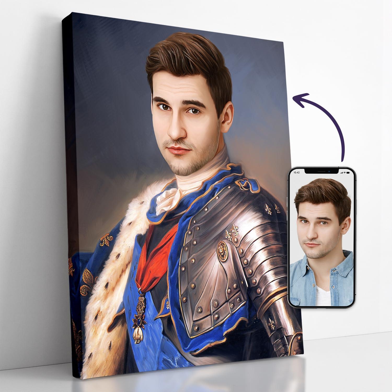 Turn Me Royal Turn Me Royal Custom Portrait from Your Photo, Personalized Canvas Wall Art as Gift for Military Men, Turn him into Hero (The Knight, 18" x 24")
