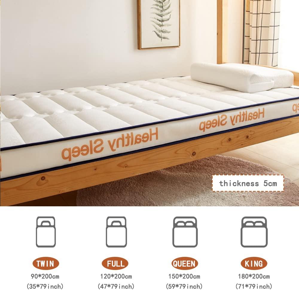 HomeLoft Basics Futon Mattress Padded Japanese Floor Mattress Roll Up Tatami Mat Portable Sleeping Pad Bed Mattress Topper for Camping Tent Road Trip Guest Room Student Dormitory,White 5cm,Full