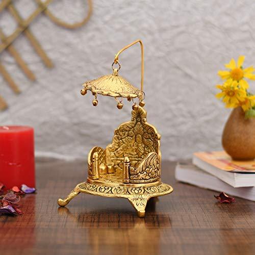 Frienemy Home Frienemy Presents Metal Singhasan Oval Shaped for Ganesha Krishna God Idols - Gold Plated Ladoo Gopal Pooja Chowki for Temple Mandir Puja Idol Decoration Items #Frienemy-0022