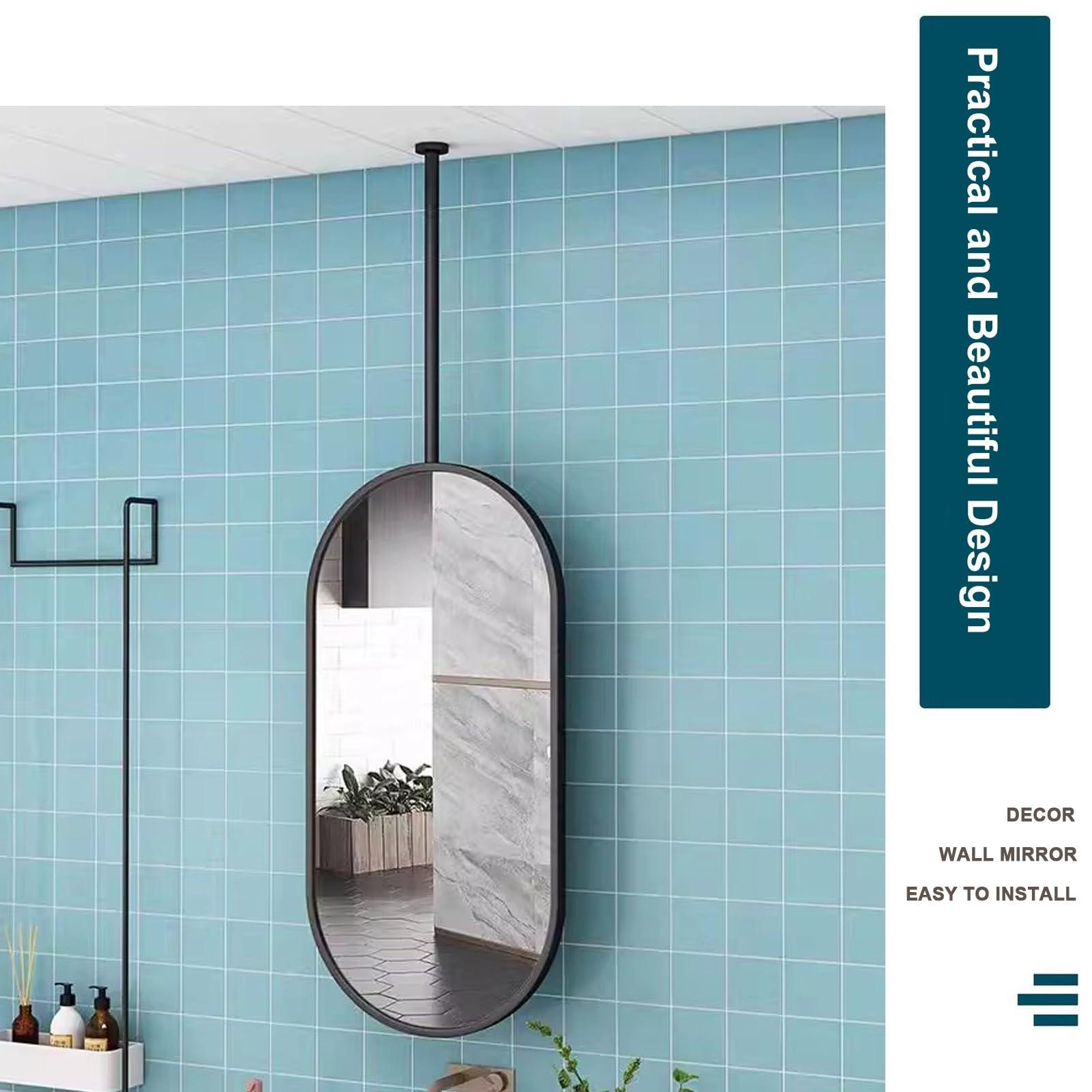 SXBHDM Ceiling Mounted Mirror with Black Metal Frame, Modern Decorative Mirrors Bathroom Vanity Mirror Hanging Rod Mirror for Bathroom Washroom Entrance Hallway (Size : 40cmx60cm)