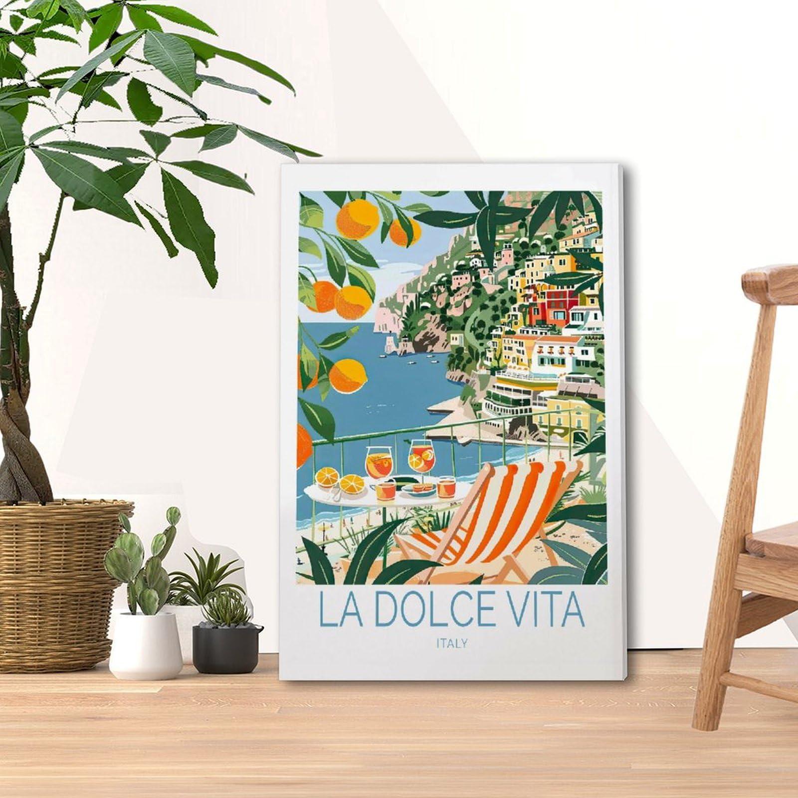 BFXLMKI BFXLMKI La Dolce Vita Travel Poster, Italy Wall Decor, La Dolce Vita Coast Poster, Italian Print, Retro Spritz Art, Honeymoon Gifts Frame-style 16x24inch(40x60cm)