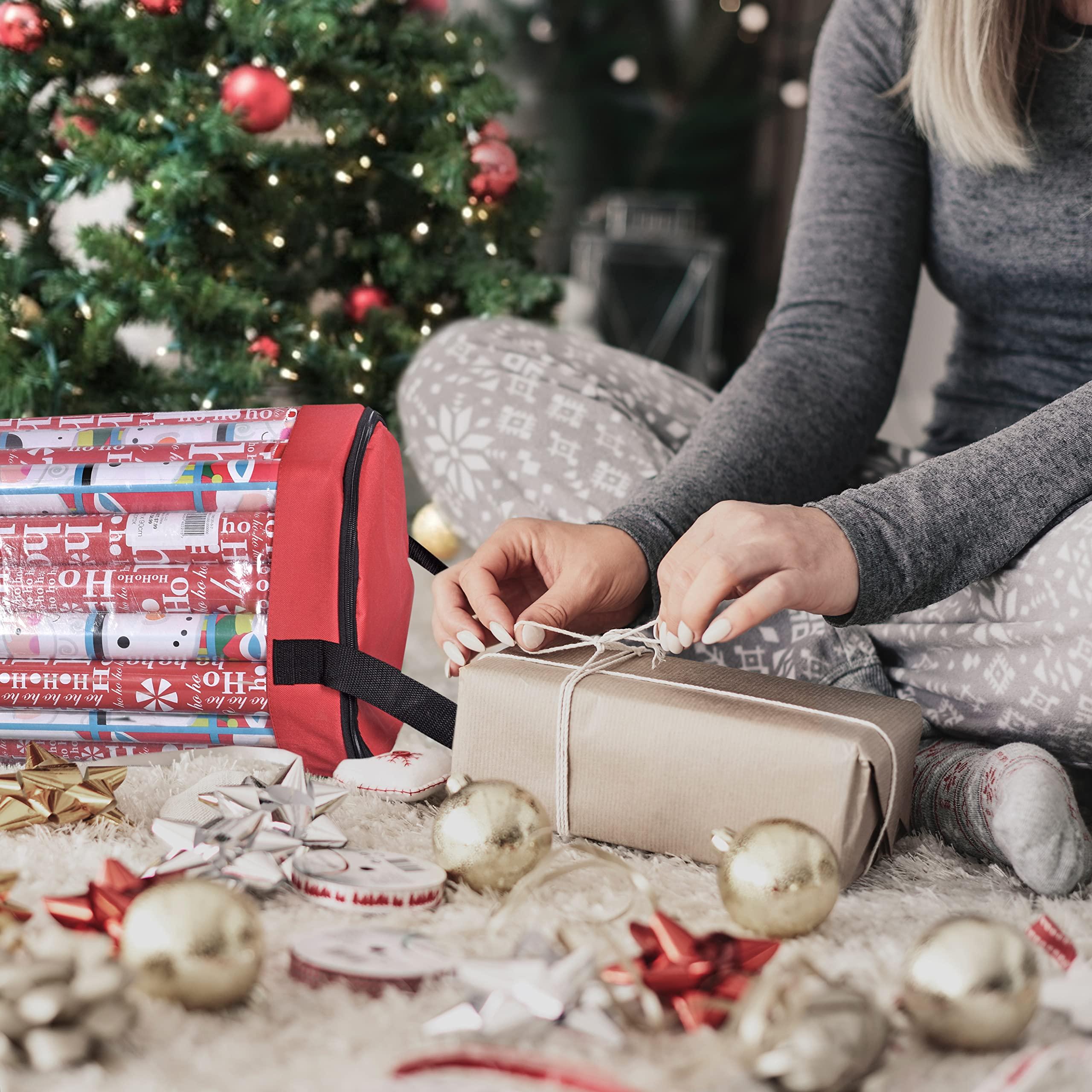 Primode Primode Wrapping Paper Storage Bag | Wrapping Paper Organizer Under Bed for Storing Multiple Rolls of Gift Wrap, 42 Length Container Constructed of Durable 600D Oxford Material (Red)