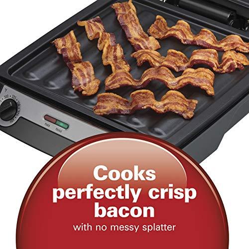 Hamilton Beach Hamilton Beach 3-in-1 Indoor Grill and Electric Griddle Combo and Bacon Cooker, Opens 180 Degrees to Double Cooking Space, Removable Nonstick Grids, (25600)