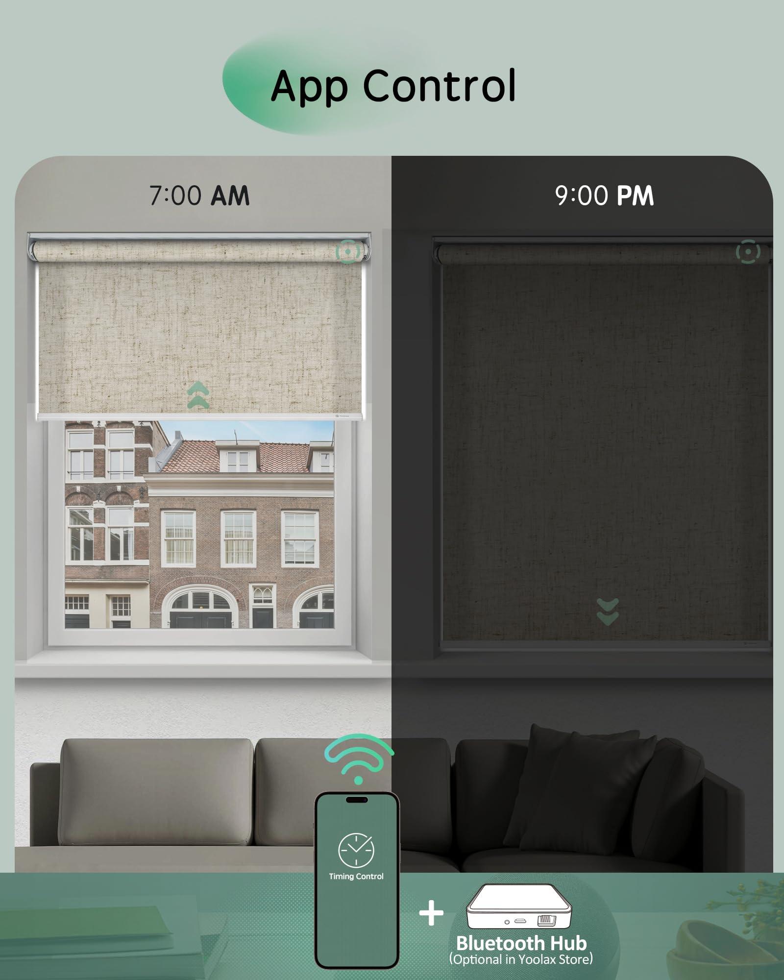 Yoolax Yoolax Motorized Blinds, Light Filtering Remote Shades for Indoor Windows, Cordless Automatic Roller Shades App Control for Bedroom Living Room Office (50% Shading Linen Beige, 22" W x 72" H)