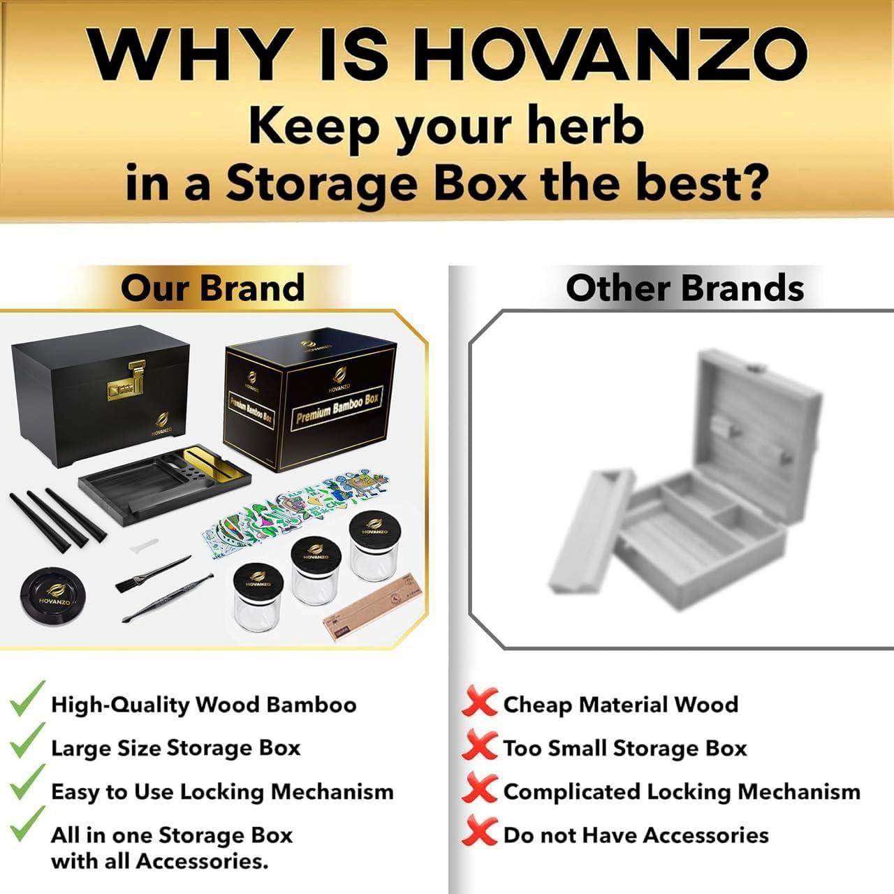 HOVANZO HOVANZO Premium Large Bamboo Box - Decorative Box Wooden Locking Storage Box with Rolling Tray - Decorative Wood Box for Herbs and Accessories - Decorative Box Set with Combination Lock