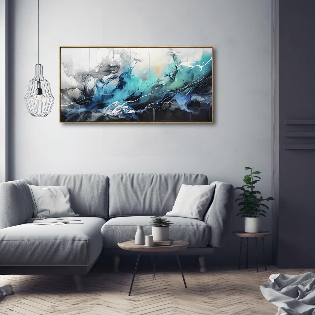 liysawg Wall Art Abstract Canvas Painting Teal Blue Modern Artwork for Living Room Bedroom Dining Room Home Office Decor 30\"x60\" with Framed