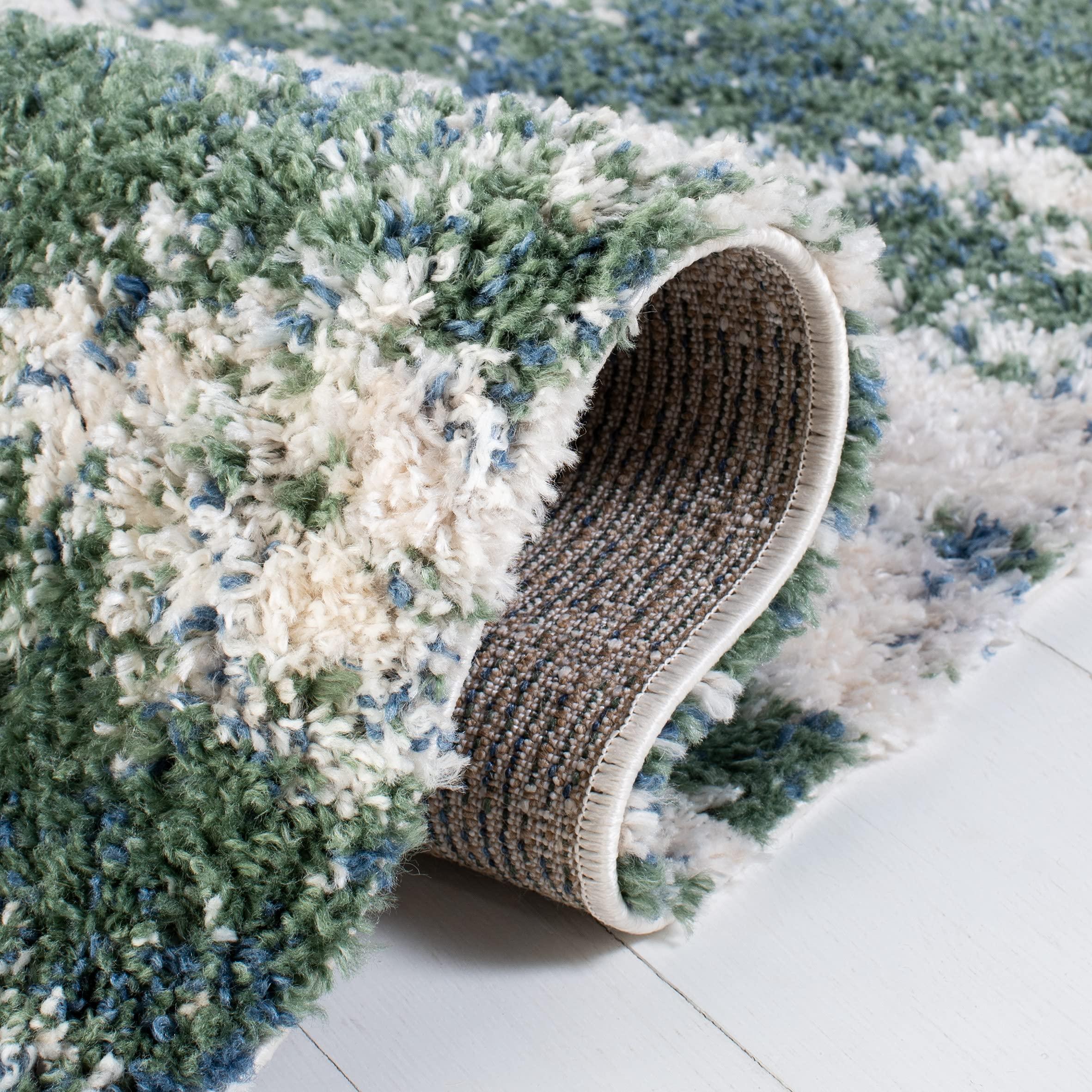 Safavieh SAFAVIEH Berber Shag Collection Area Rug - 9' x 12', Green & Beige, Modern Abstract Design, Non-Shedding & Easy Care, 1.2-inch Thick Ideal for High Traffic Areas in Living Room, Bedroom (BER219Y)