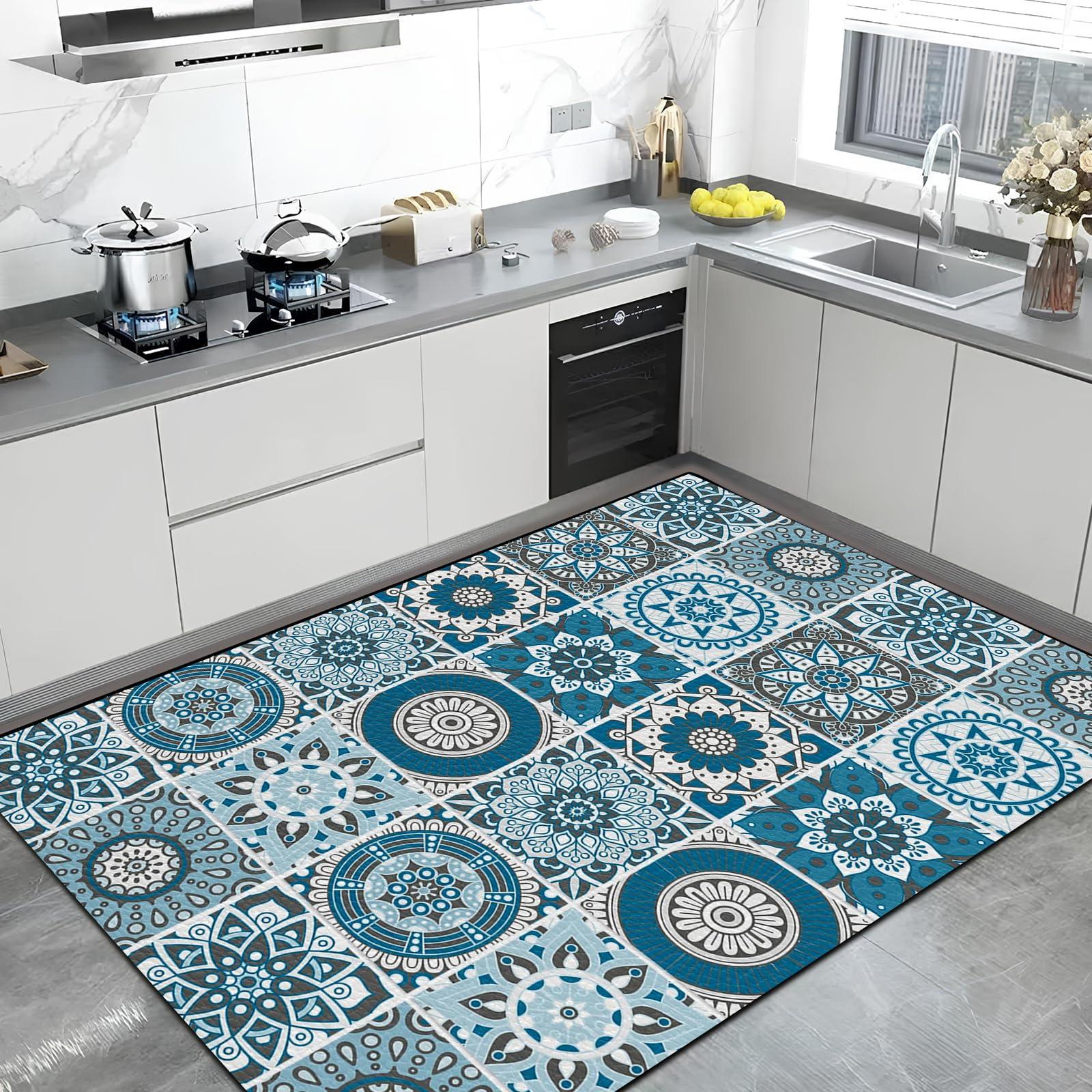 TuLdys TuLdys Boho Floral Kitchen Mats Cushioned Kitchen Floor Rugs and Mats, 3x4ft/36x48in, Modern Bohemian Non Slip Pu Waterproof Leather Comfort Standing Mat for Kitchen Office Home Laundry