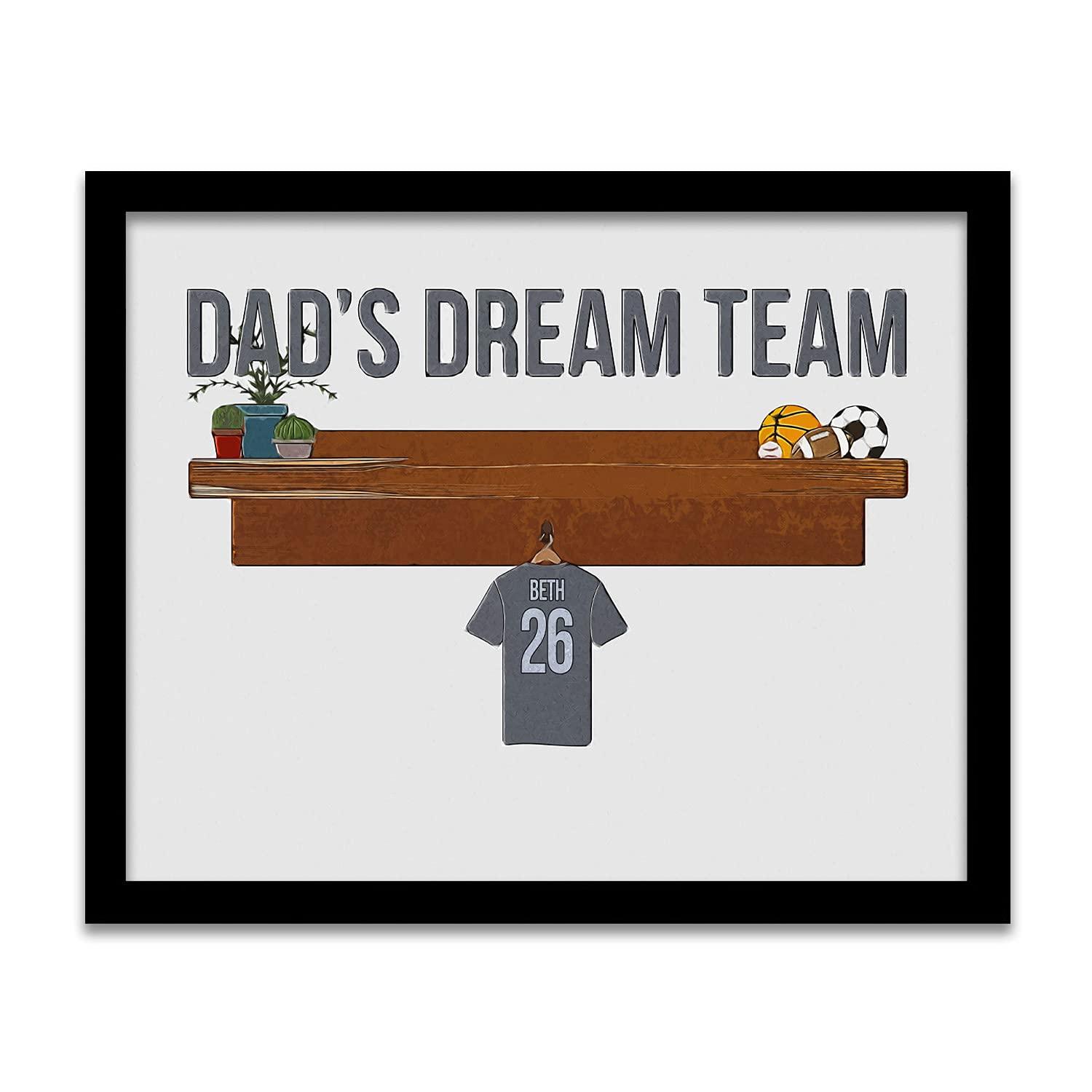 Personal-Prints Personal-Prints DAD's Dream Team | Personalized Father's Day Gift from Children | Names on Jerseys in Locker Rooms (12"x16" Float Framed Canvas, 1 Jersey)