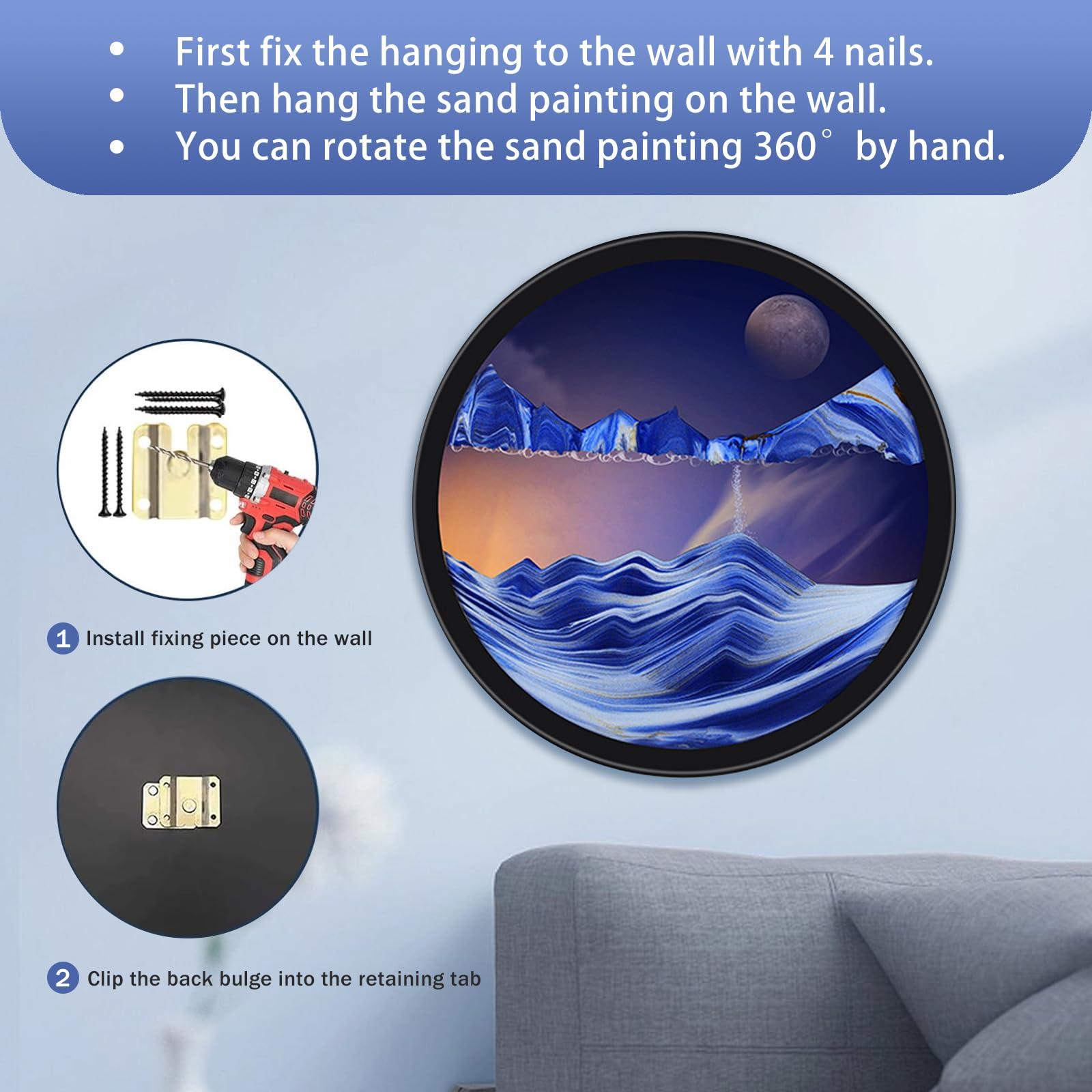 BBYYT Sand Art Liquid Motion, Moving Sand Art, Wall Mounted Rotate Sculpture, Wall Art Deep Sea Sandscape Room Decoration, Glass Crafts Solid Wood Frame, Relaxing Mood Home Office Work Decor(Blue, 17.3'')