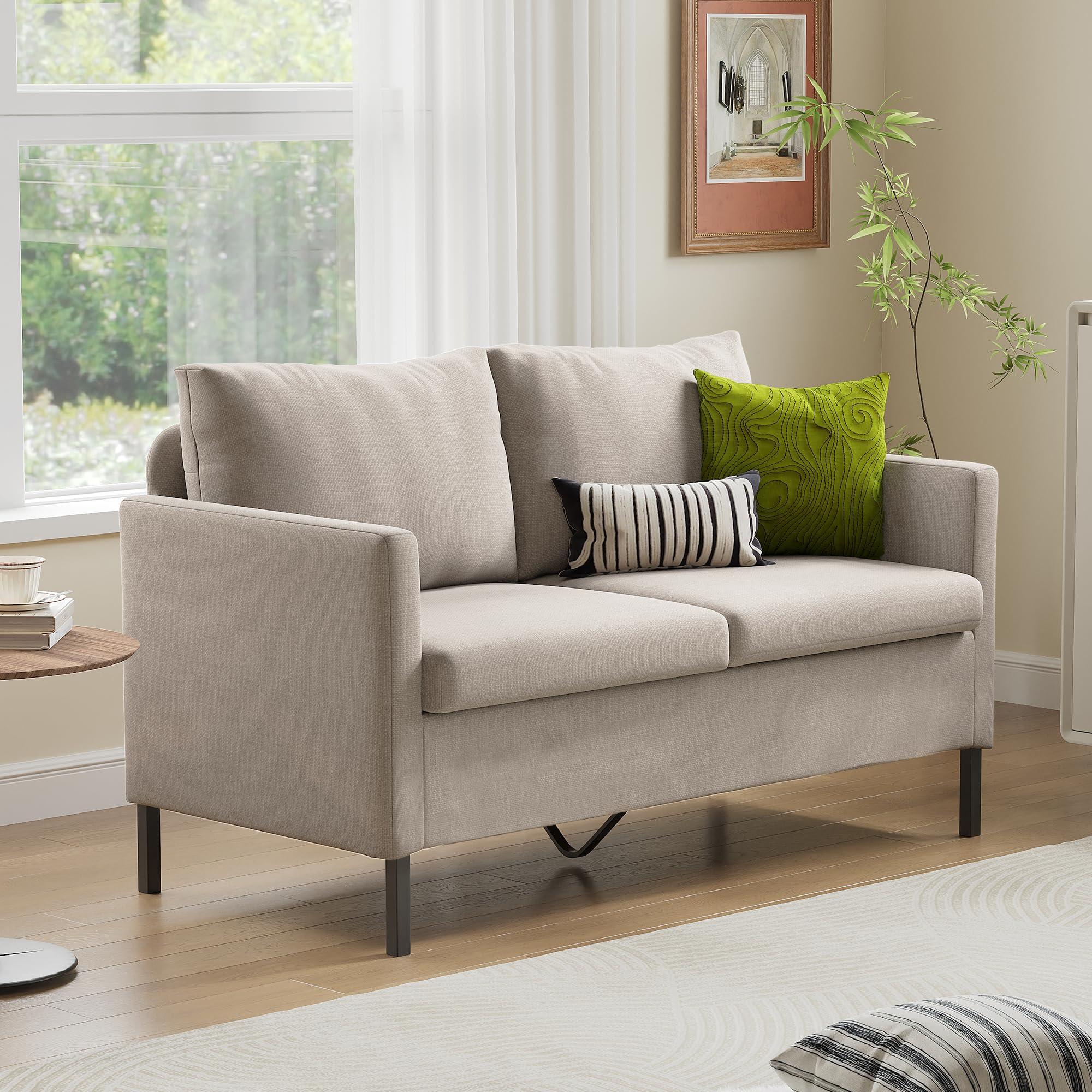TYBOATLE TYBOATLE Fabric Modern Small Loveseat Sofa Couch for Living Room, 51 Inch Upholstered 2-Seater Love Seats w/Iron Legs for Compact Small Space, Apartment, Bedroom, Dorm, Office (Beige)