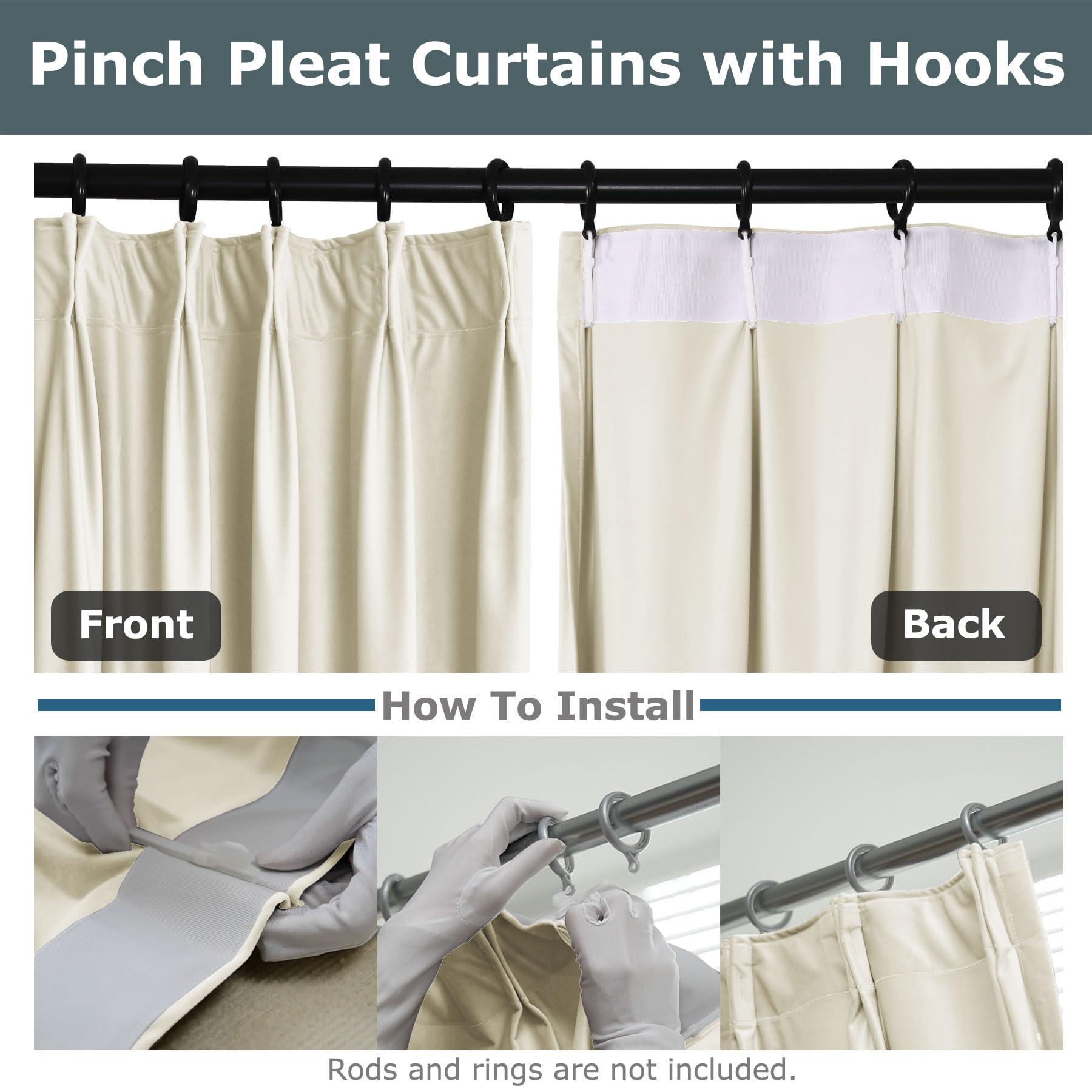 Frelement Frelement Pinch Pleat Velvet Curtains for Bedroom Sliding Glass Door Room Darkening Window Treatment Thermal Insulated Privacy Window Drapes, 100" W x 84" L, 2 Panels, Tofu White