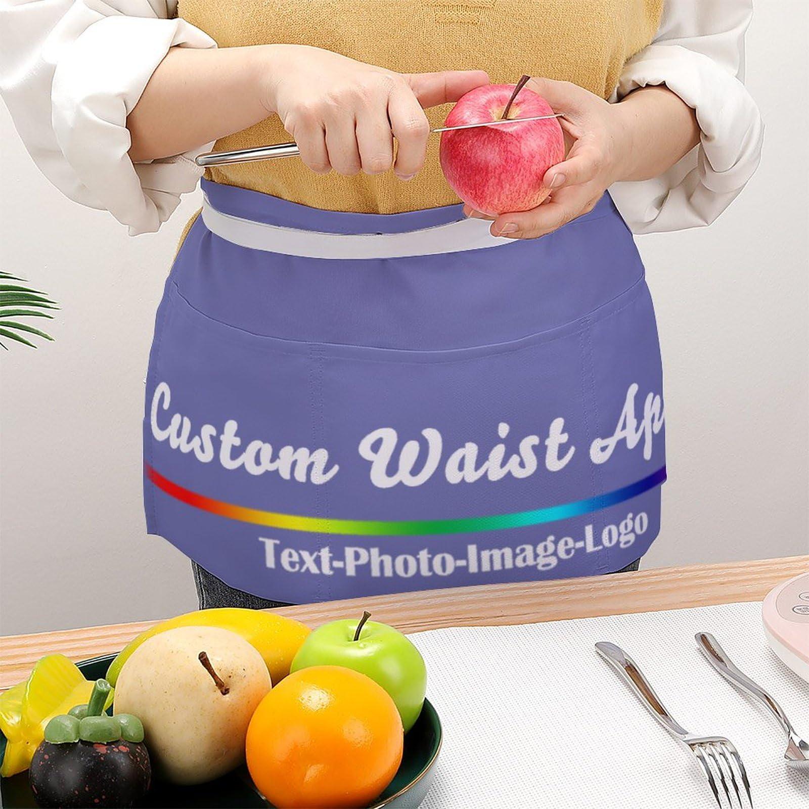 sophiehome sophiehome Personalized Waist Apron with 3 Pockets Custom Waitress Waiter Server Short Aprons with Photo Text Logo Violet