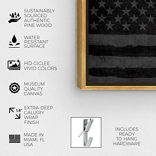Hatcher & Ethan Hatcher and Ethan Americana and Patriotic Wall Art Framed Canvas Prints \'Rocky Freedom US Flags Home Dcor, 24\" x 16\", Black, Gray