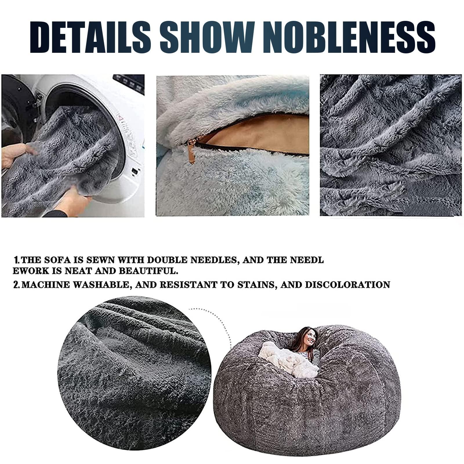 Handlufe Handlufe 5/6/7ft Breathable and Comfortable Bean Bag Chair (No Filler) Giant Fur Bean Bag Cover Big Round Soft Fluffy Faux Fur BeanBag Washable Lazy Sofa Bed Cover