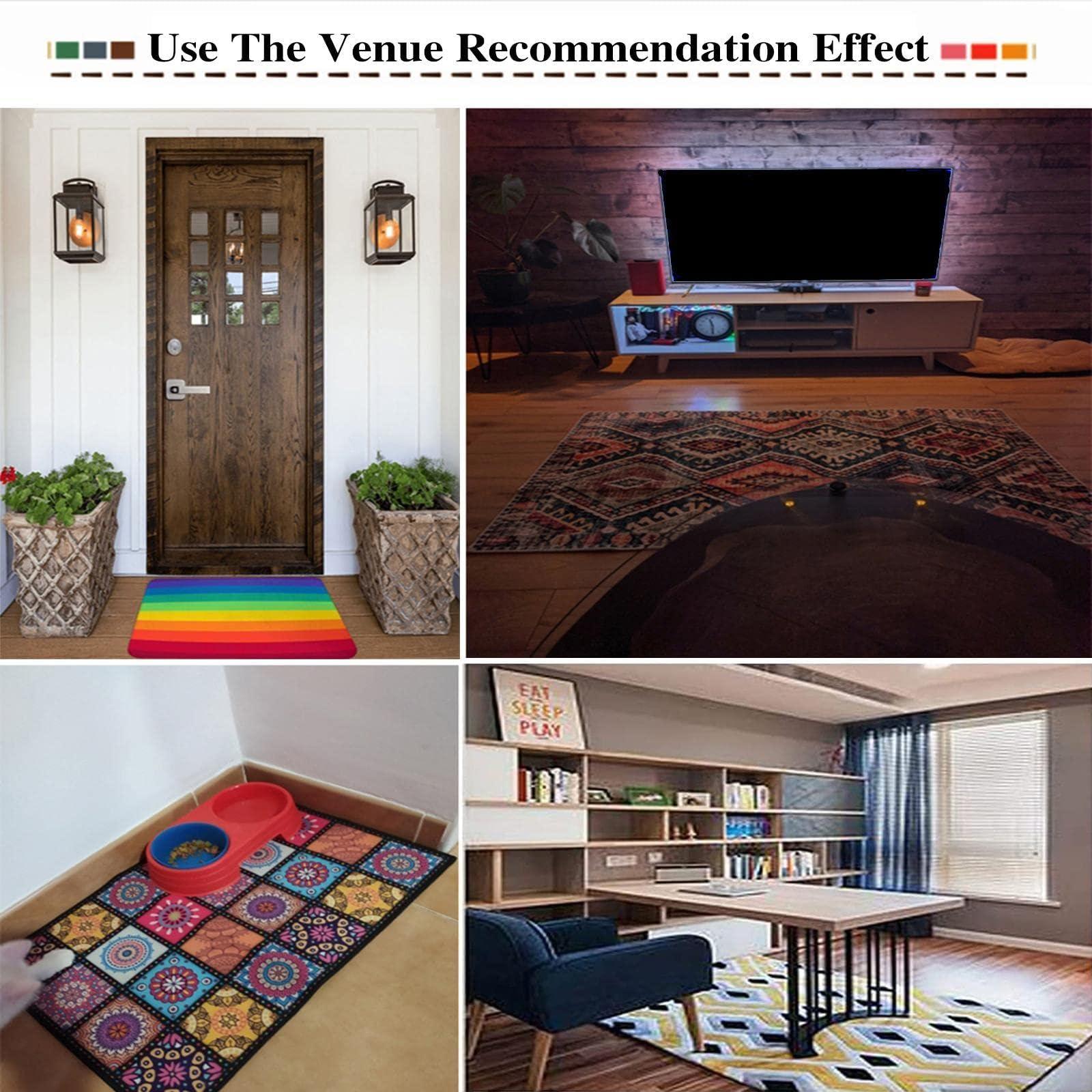 BISINA Emerald Green Gold Modern Geometric Area Rug for Living Room Bedroom Washable Soft Thick Retro Dining Room Carpet No-Slip Home Office Rugs