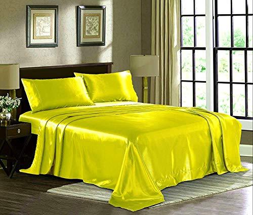Isha Bedding Isha Bedding Silk Like Satin Bed in Bag 5 Piece Yellow 600 GSM Warm Quilt Comforter Set (Comforter + Flat Sheet + Fitted Sheet 19\" + 2 Pillow Cases) Breathable Duvet Insert Set Twin XL