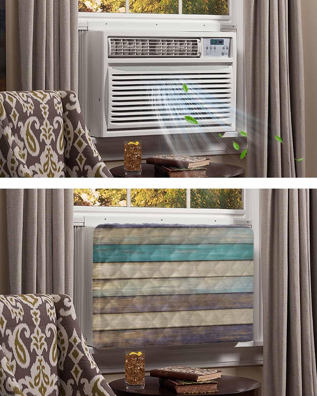 Rocking Giraffee Air Conditioner Cover AC Cover Rustic Wooden Texture Indoor Window Air Conditioner Covers Adjustable AC Covers for Inside Double Insulation 21x15x3.5 Inch