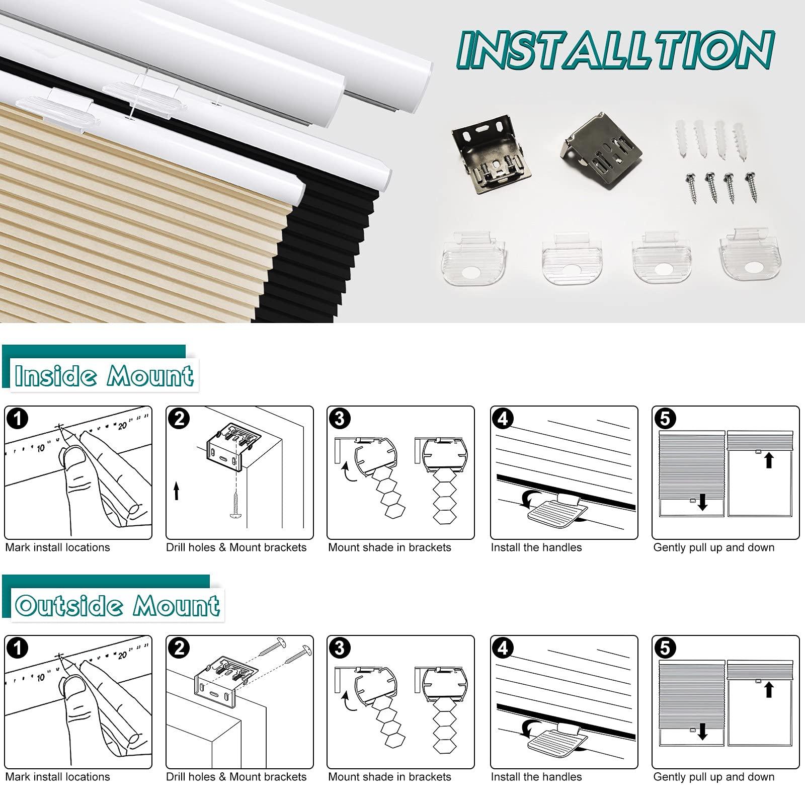 Keego Keego Cellular Blinds Cordless Top Down Bottom Up Honeycomb Blinds, Custom Cut to Size Window Blind, 48" W x 60" H, Grey