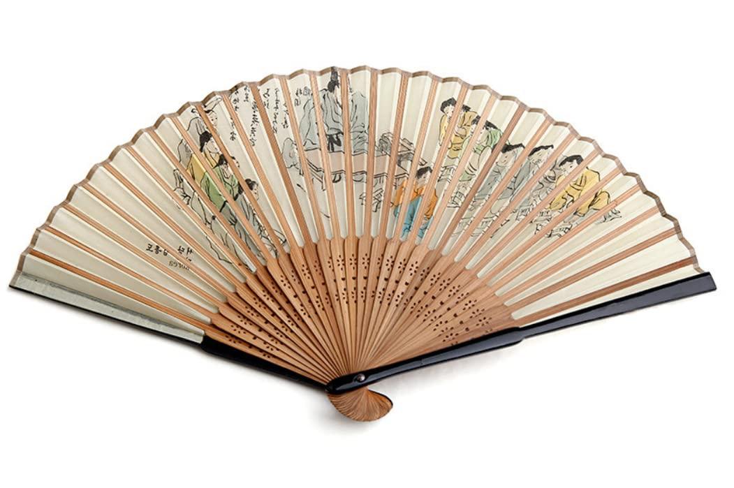 Generic OJukSeon Kim Hong-do\'s Genre Painting \'Village School\' Korean Traditional Fan.Made of Traditional Korean Paper