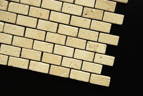 Oracle Tile & Stone Light 1 x 2 Tumbled Travertine Brick Mosaic Tile