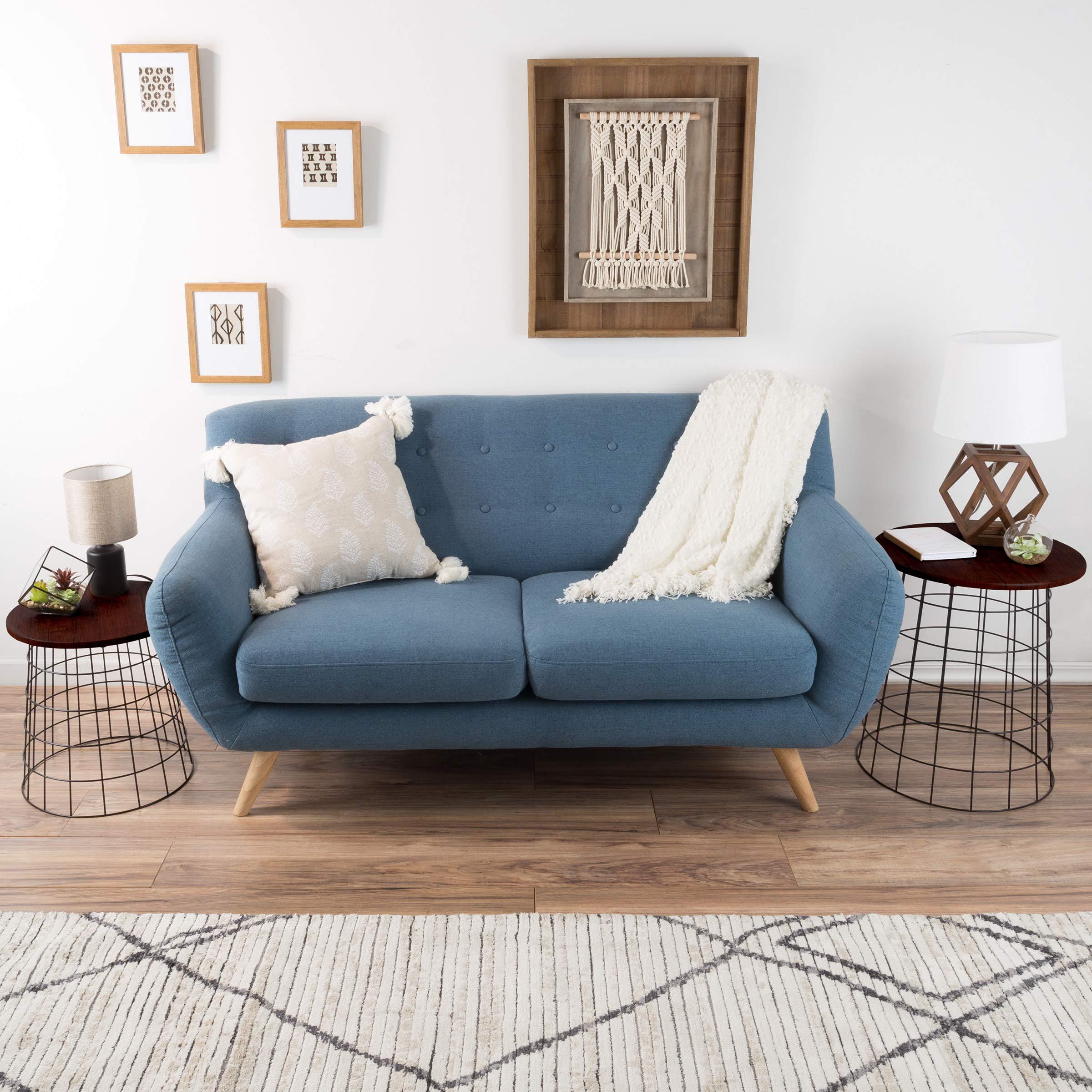 Lavish Home End Tables Set of 2 - Nesting Tables with Removable Wood Tops and Metal Basket Bases for Blanket Storage - Round Side Furniture for Living Room, Bedroom, or Home Office by Lavish Home (Cherry/Black)