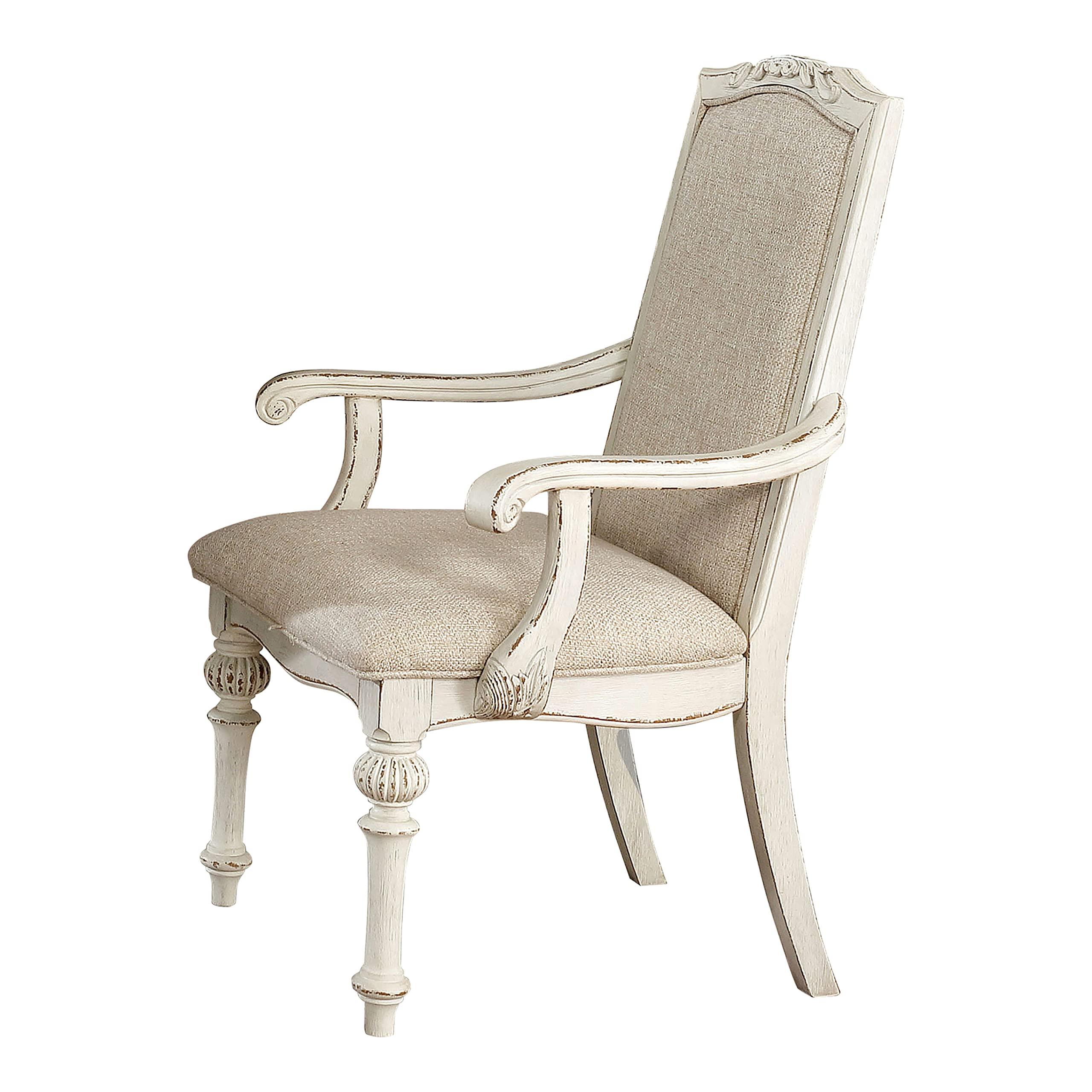 HOMES: INSIDE + OUT HOMES: Inside + Out Berrymore Farmhouse Fabric Upholstered Arm Chair, Set of 2 for Dining Room, Kitchen, Antique White