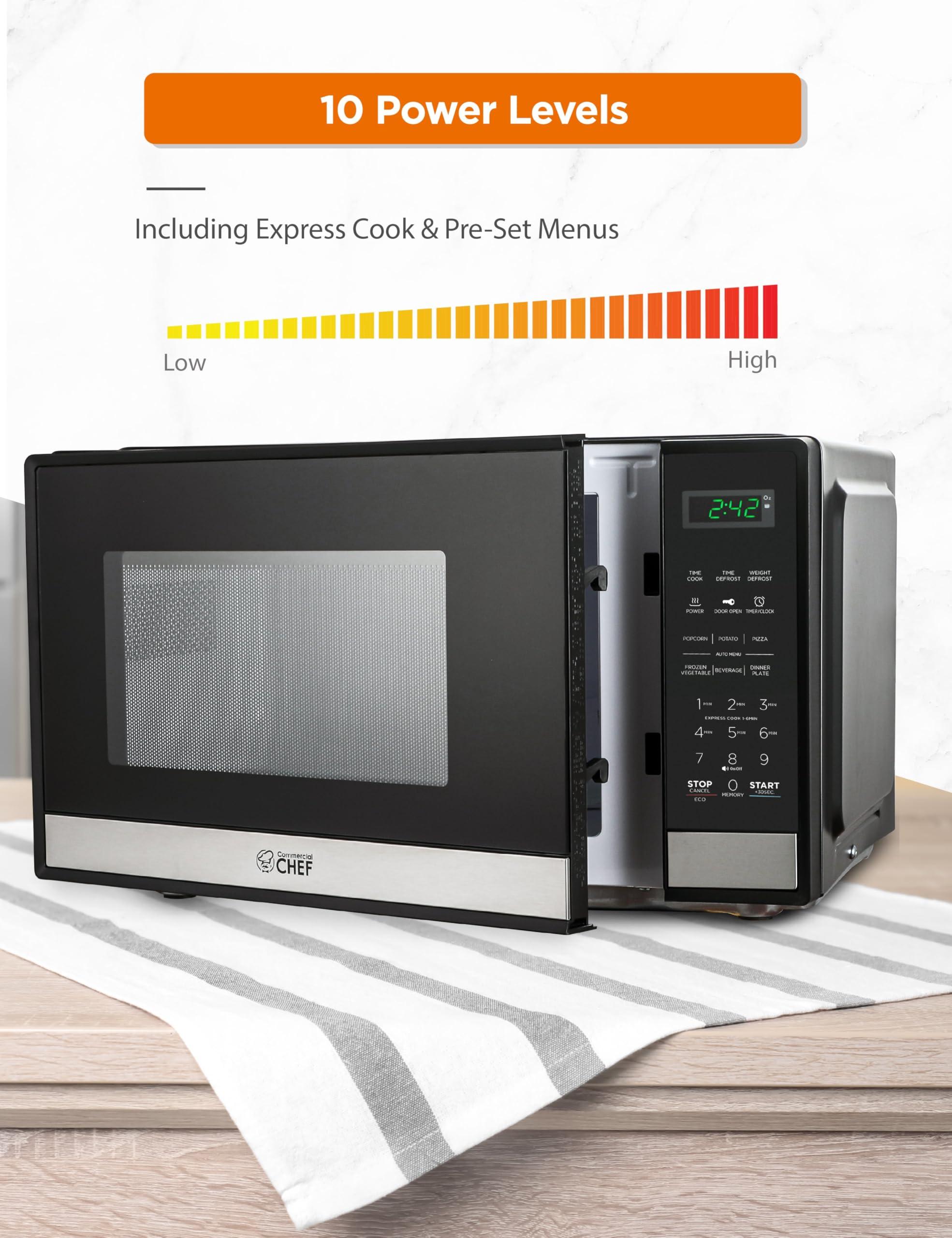 Commercial CHEF Commercial CHEF Small Microwave 0.9 Cu. Ft. Countertop Microwave with Touch Controls & Digital Display, Stainless Steel Microwave & 10 Power Levels, Outstanding Portable Microwave with Pull Handle