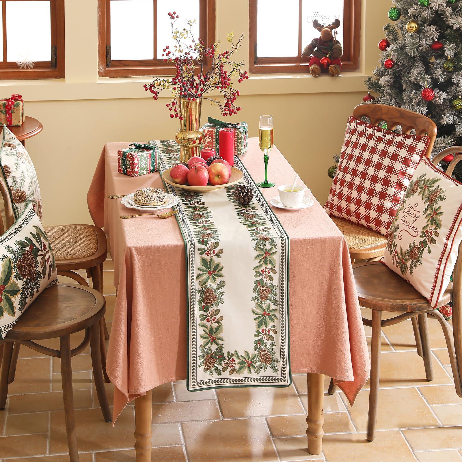 ISAENNE ISAENNE Designer Luxury Velvet Table Runner 118 Inches, Farmhouse Pine Cone Pattern Table Runners for Dining Tables, Decoration for Thanksgiving,Parties,Christmas,Banquet,New Year,16\"x118\"