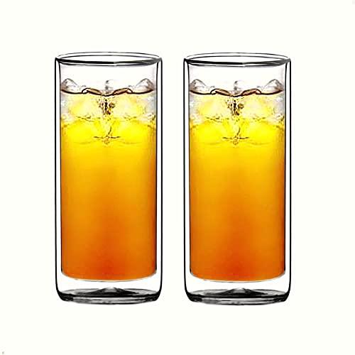 Sun's Tea Sun's Tea Double Wall Insulated Glass Tumbler, 16oz (450ml) Highball Glass Cups for Beer, Lemonade, Iced Tea, Tropical Drink, Cocktail, Smoothie, Mojito and Mixed Drinks, Set of 2 - Collins Style