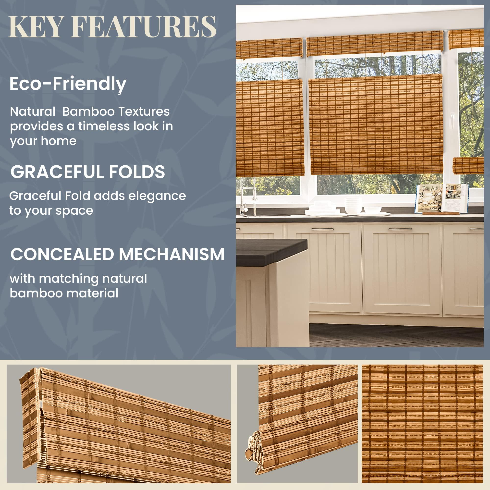 CHICOLOGY CHICOLOGY Top Down Bottom Up Cordless Bamboo Blinds, Bamboo Blinds, Roman Window Shade, Window Shade Roman, Patio Blinds and Shades, Porch Shades Outdoor Roll Up, Honey Wheat, 23" W X 64" H