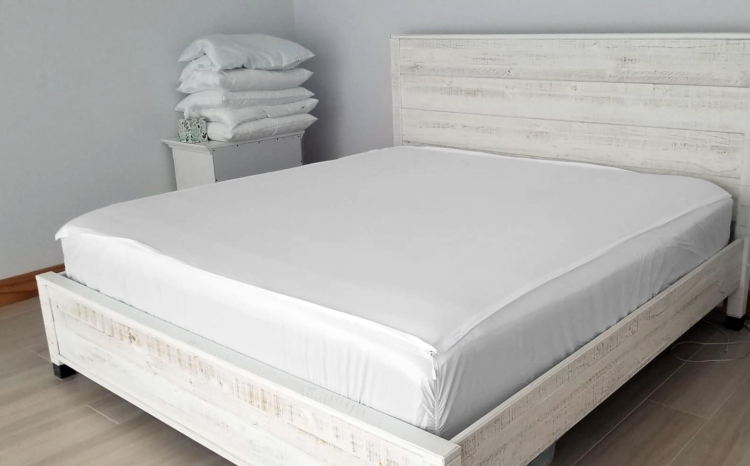 PURE ECO Zip On Fitted Sheet Cal King (72X84) + 10 Inch Deep Pockets - Includes 2 Zip-On Sheets & 1 Fitted Sheet Base - Cal King Size Zipper Fitted Sheets - Soft Cotton 600 TC Fitted Sheet - White