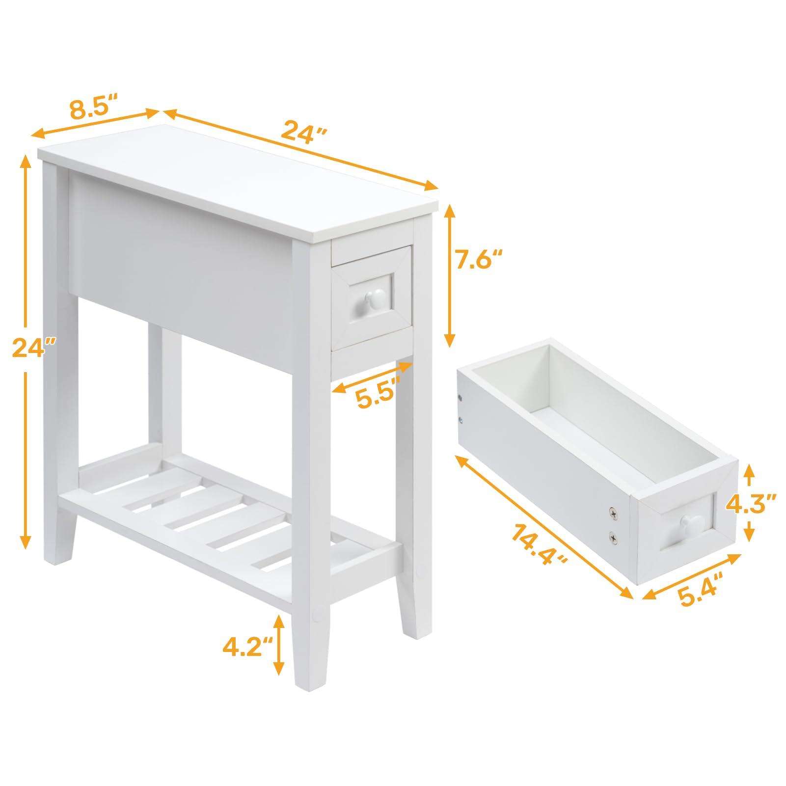 LUSUOWLZ LUSUOWLZ Narrow Side Table for Small Spaces, White, Set of 1, 24\" L x 8.5\" W x 24\" H