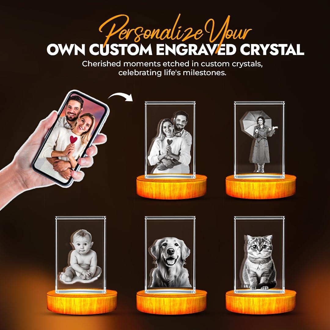 A&B Crystal Collection Personalized Custom 3D Holographic Photo Etched Engraved Inside The Crystal with Your Own Picture (Birthday, Wedding Gift, Memorial, Mother\'s Day, Valentine\'s, Christmas, Personalized) Small Rectangle (1.96\" x 3.14\" x 1.96\")