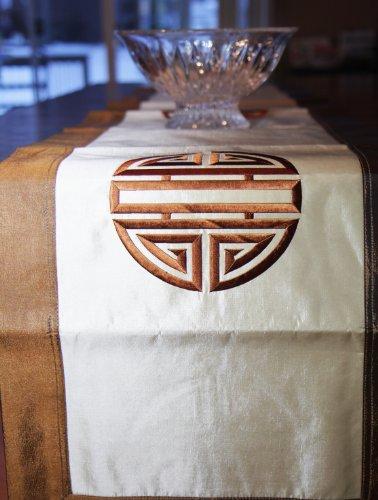 VietnameseArtwork Silk Embroidered Table Runner -Happiness- Made in Vietnam-STR2