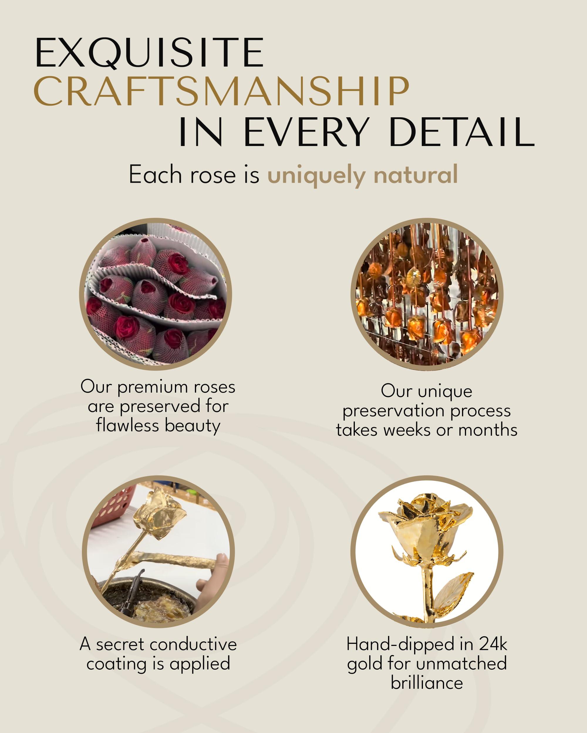 Forever Rose Forever Rose Real 24K Gold Rose, Genuine, One of A Kind Real Rose Hand Dipped in 24K Gold Roses, Everlasting & Beautiful 24K Gold Dipped Rose, Anniversary & Romantic Valentine\'s Day Gifts for Women