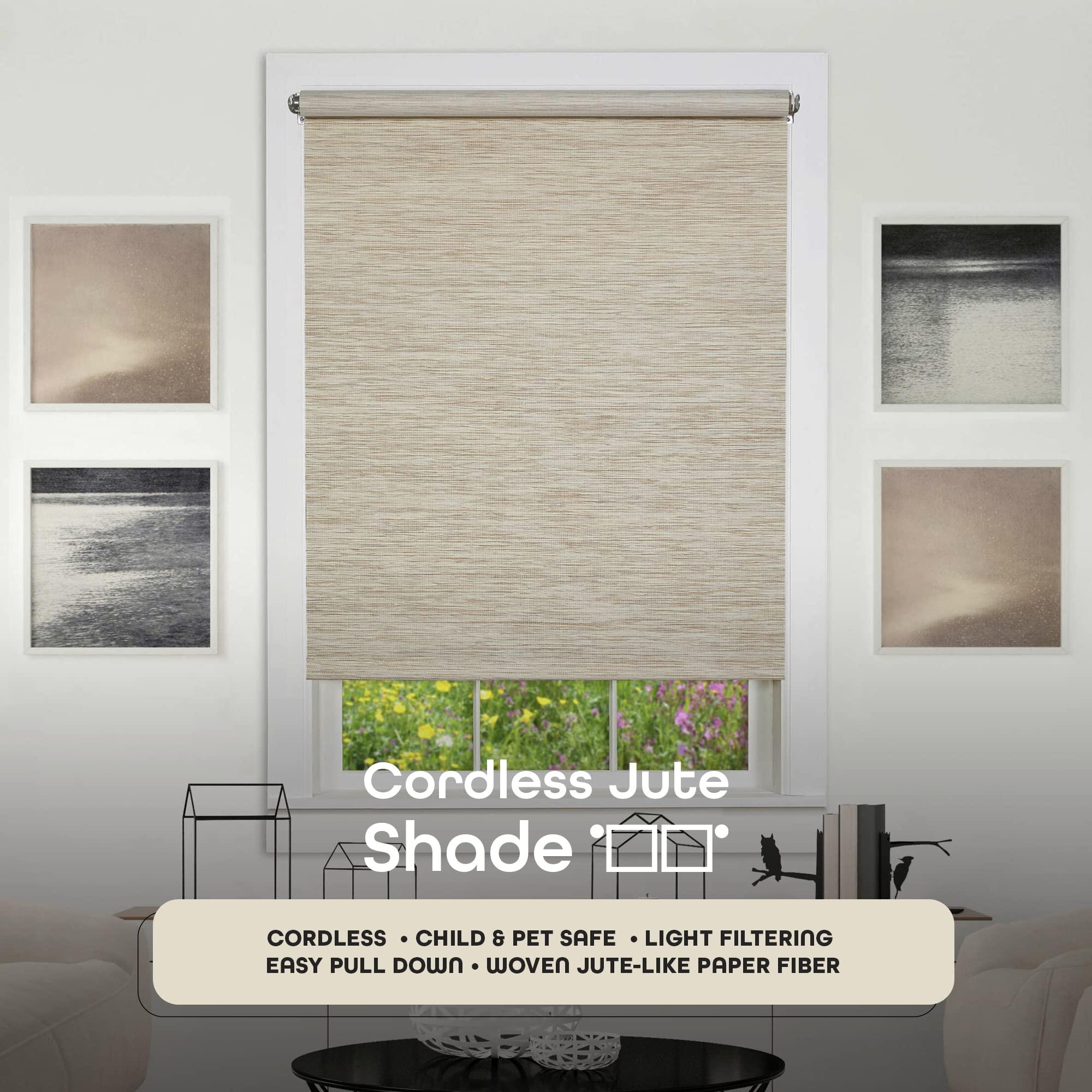 Achim Home Furnishings Cordless Privacy Jute Window Roller Shade - 59 Inch Width, 72 Inch Length - Natural - Light Filtering Woven Natural Fiber Horizontal Windows Blinds by Achim Home Decor