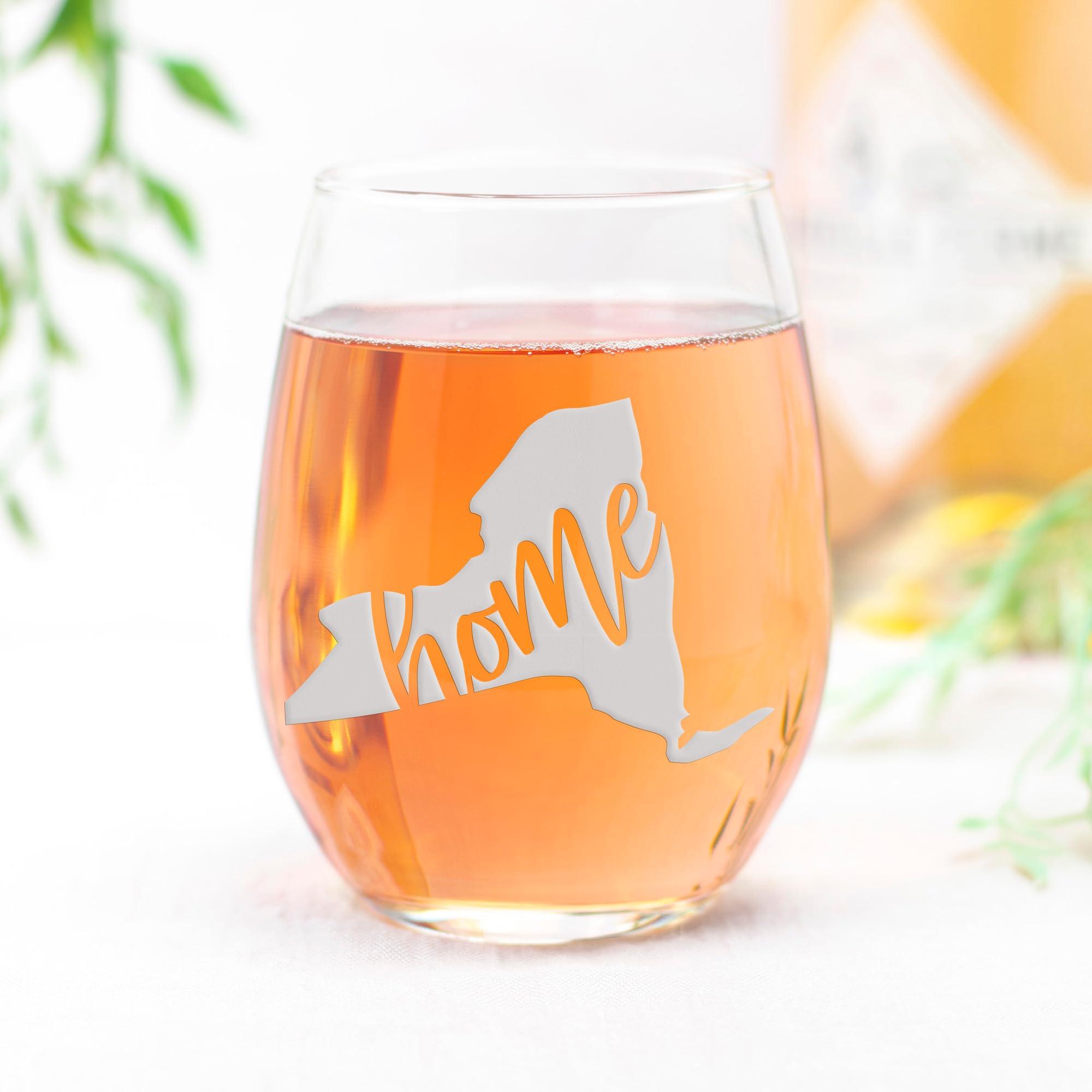 LOL Glass New York State Stemless Wine Glass - New York Gift, New York Wine Glass, New York Fan Gift