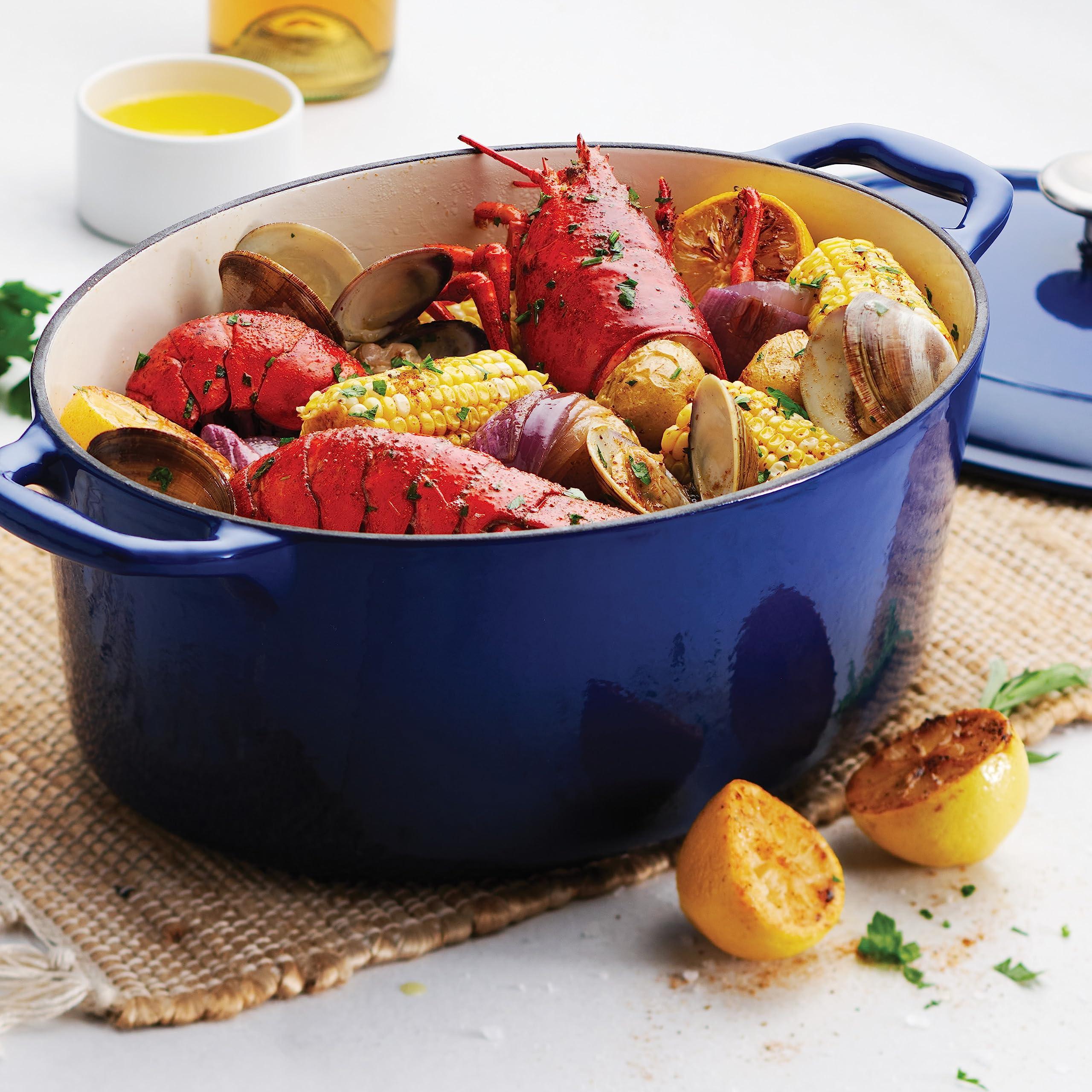 Tramontina Tramontina Enameled Cast Iron Oval Dutch Oven Pot with Lid, Large 7-quart, Blue