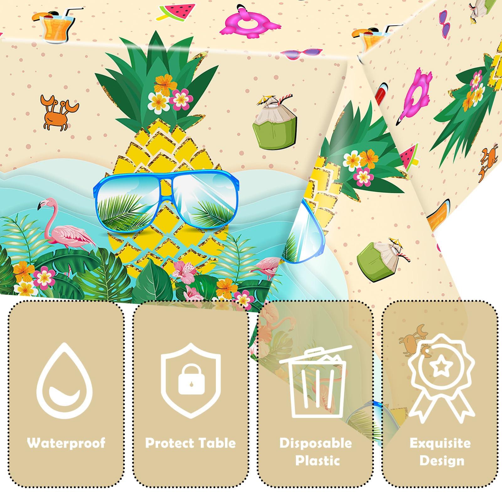 Domgoge Domgoge Hawaii Table Cloth Pineapples Flamingos Plastic Table Cover Tropical Luau Tablecloth Rectangular Tablecloths Disposable Waterproof Table Cloths for Kids Birthday Beach Party Supplies, 1pc