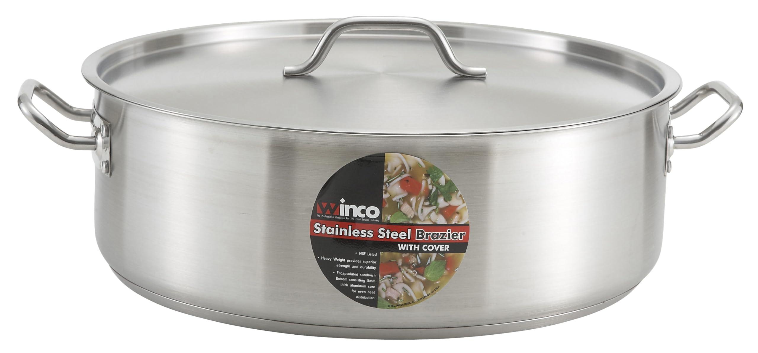 Winware Winco Commercial-Grade Stainless Steel Brazier with Lid, 15 Quart